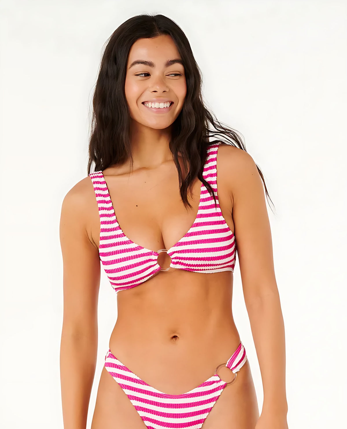 Rip Curl Es Vedra Stripe Bikini Crop Top, Fushia