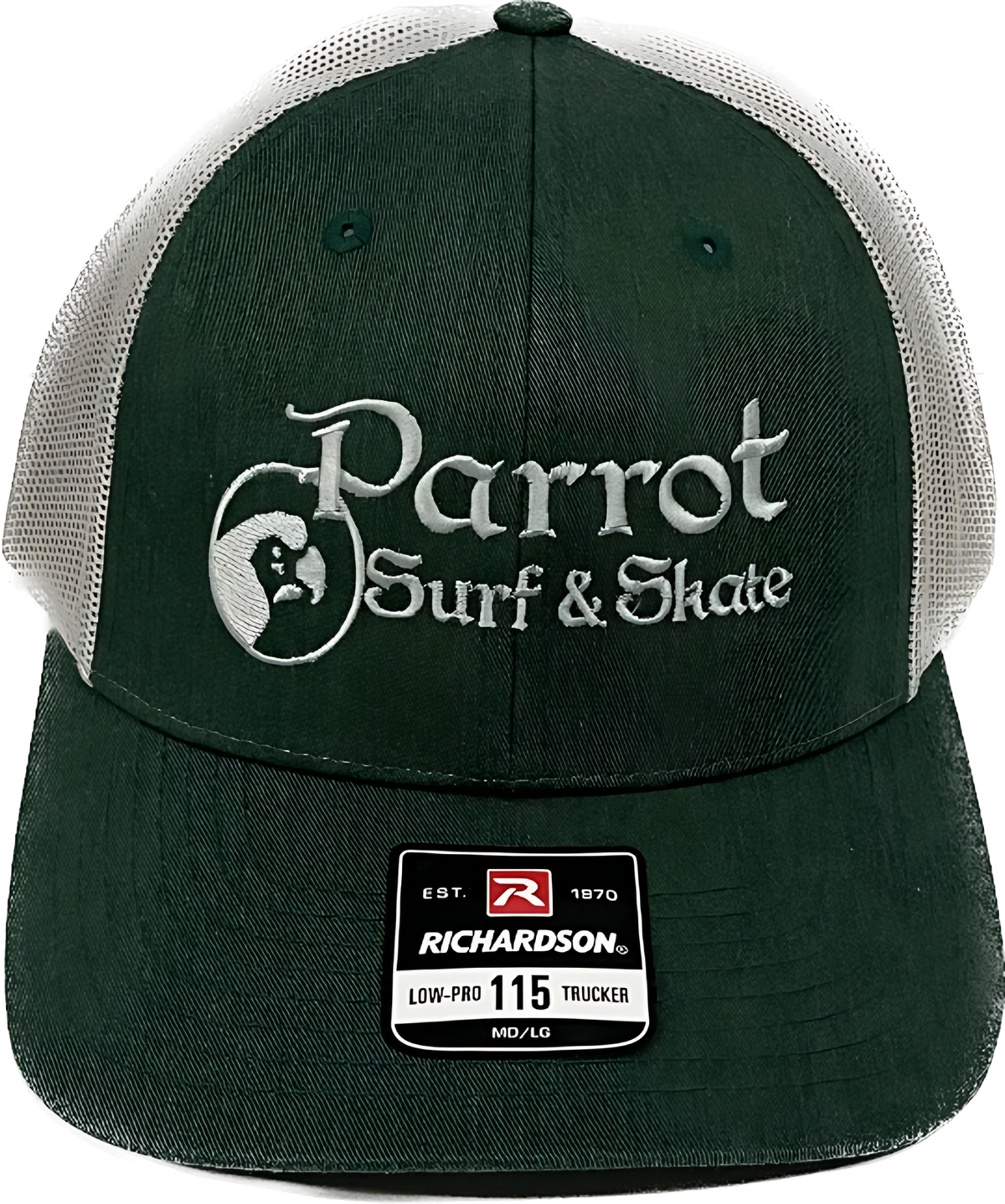 Parrot Surf Shop PSS 115 Stitch Trucker hat dark green light green snapback cap