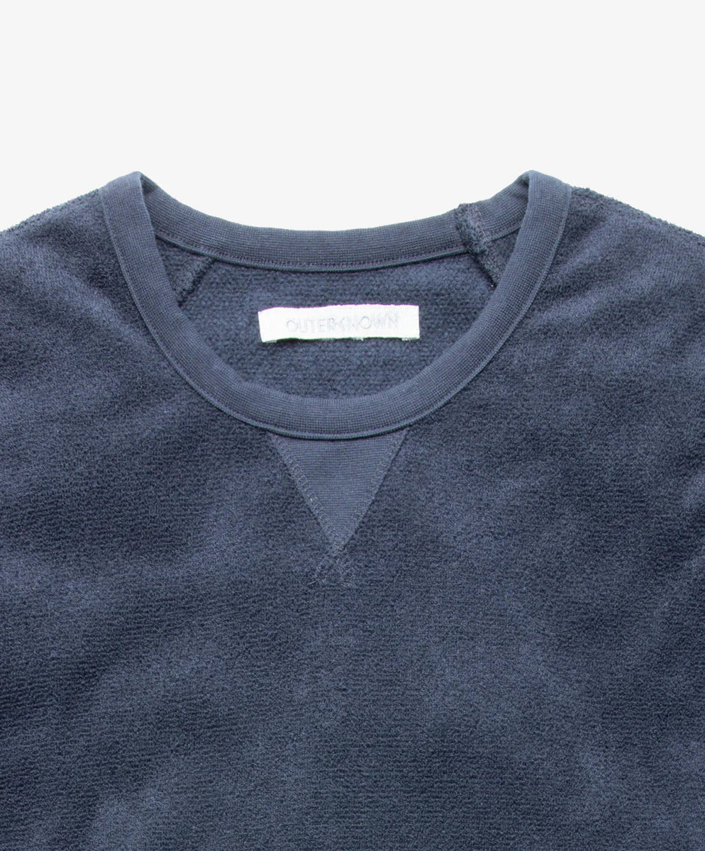 Outerknown Hightide Crew Sweater, navy blue terry cloth men’s crewneck sweatshirt size XL