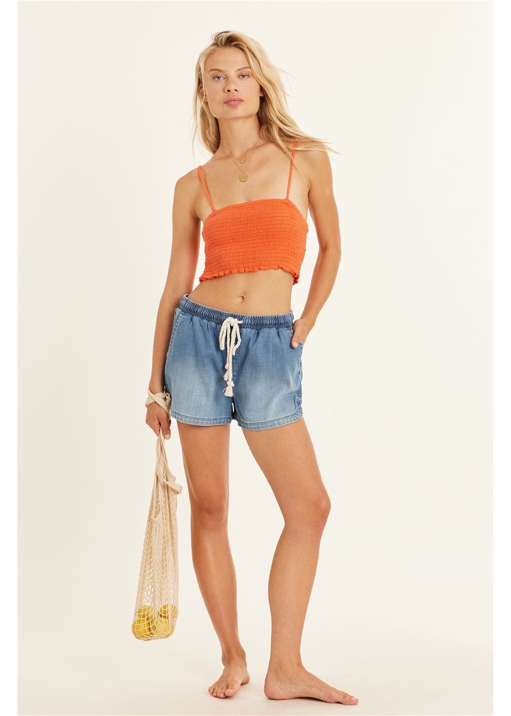 Sisstr Kai woven tank top cotton gauze smocked crop