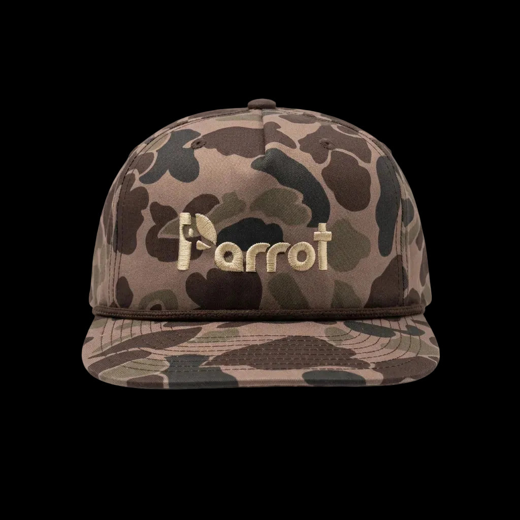 Parrot Surf Shop 256 Core Stitch Hat Bark Duck Camo w/ Brown Rope - front