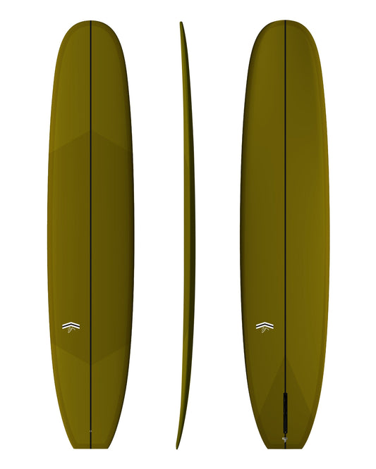 CJ Nelson Designs Sprout 2.0 9'6" Thunderbolt Silver longboard surfboard, Dark Gold