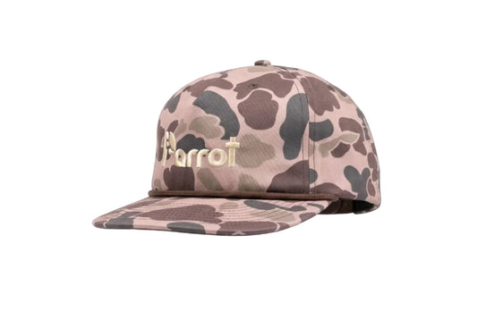 Parrot Surf Shop 256 Core Stitch Hat Bark Duck Camo w/ Brown Rope - side angle