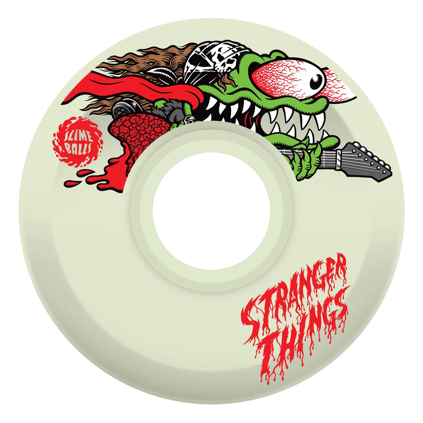 Slime Balls Stranger Things ST Slasher 60mm 78a glow in the dark skateboard wheel with green slasher graphic offered by NHS