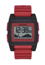 Nixon Base Tide Pro BLK Hotsauce digital watch with black case and red silicone strap offered by Nixon Watches