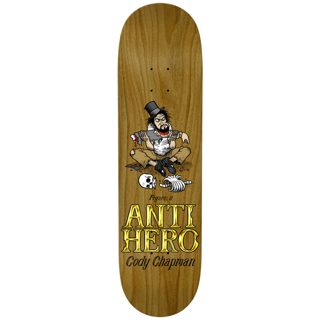 Anti Hero Cody Chapman Eat Rich 8.32" skateboard deck with cartoon character and skull graphic built for street and park skating