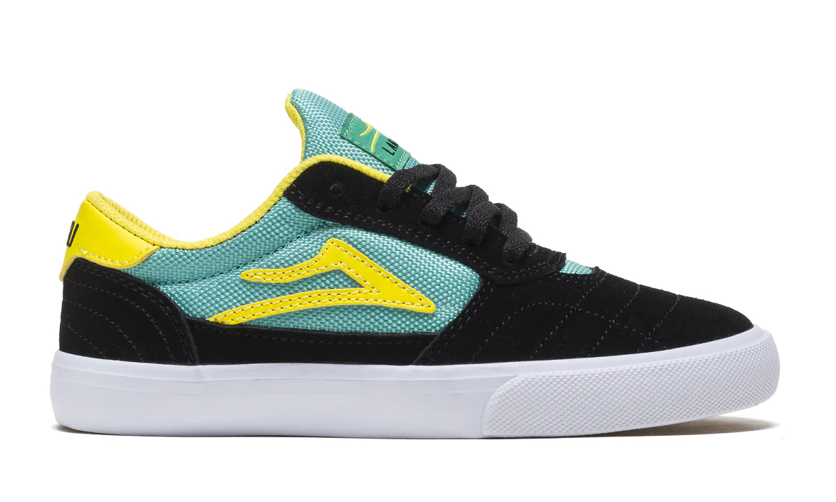 Lakai Cambridge Kids KS323 sneakers, black and teal suede skate shoes size 5