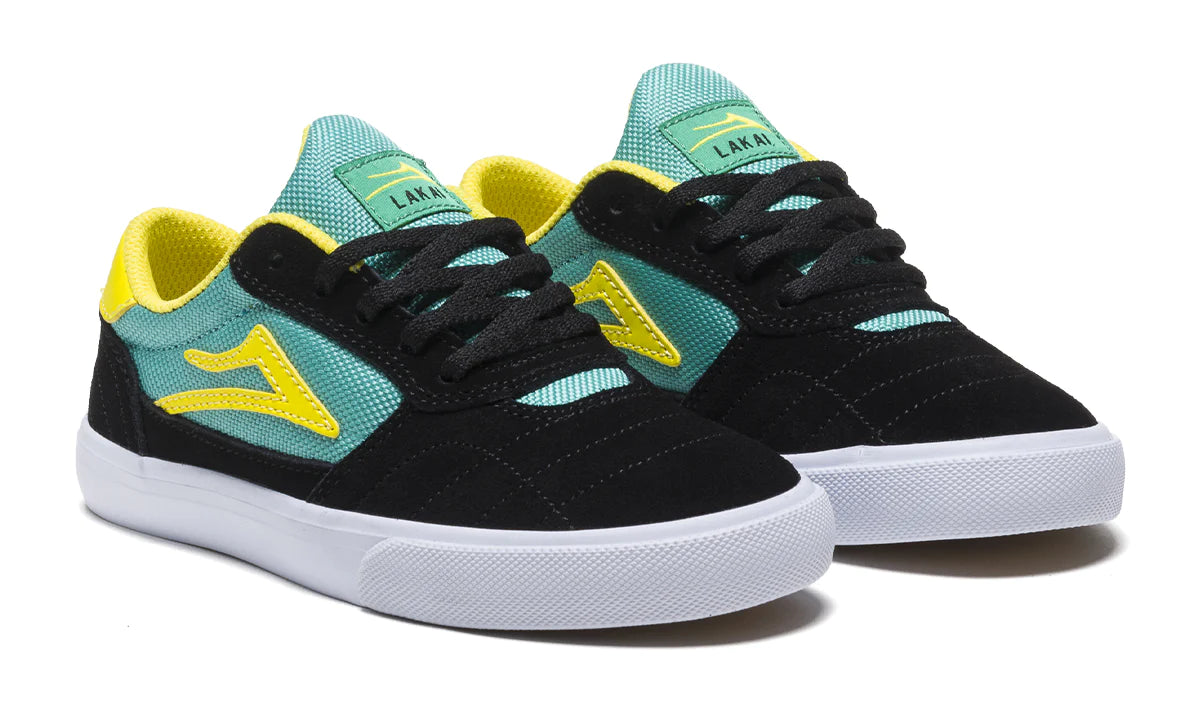 Lakai Cambridge Kids KS323 sneakers, black and teal suede skate shoes size 6