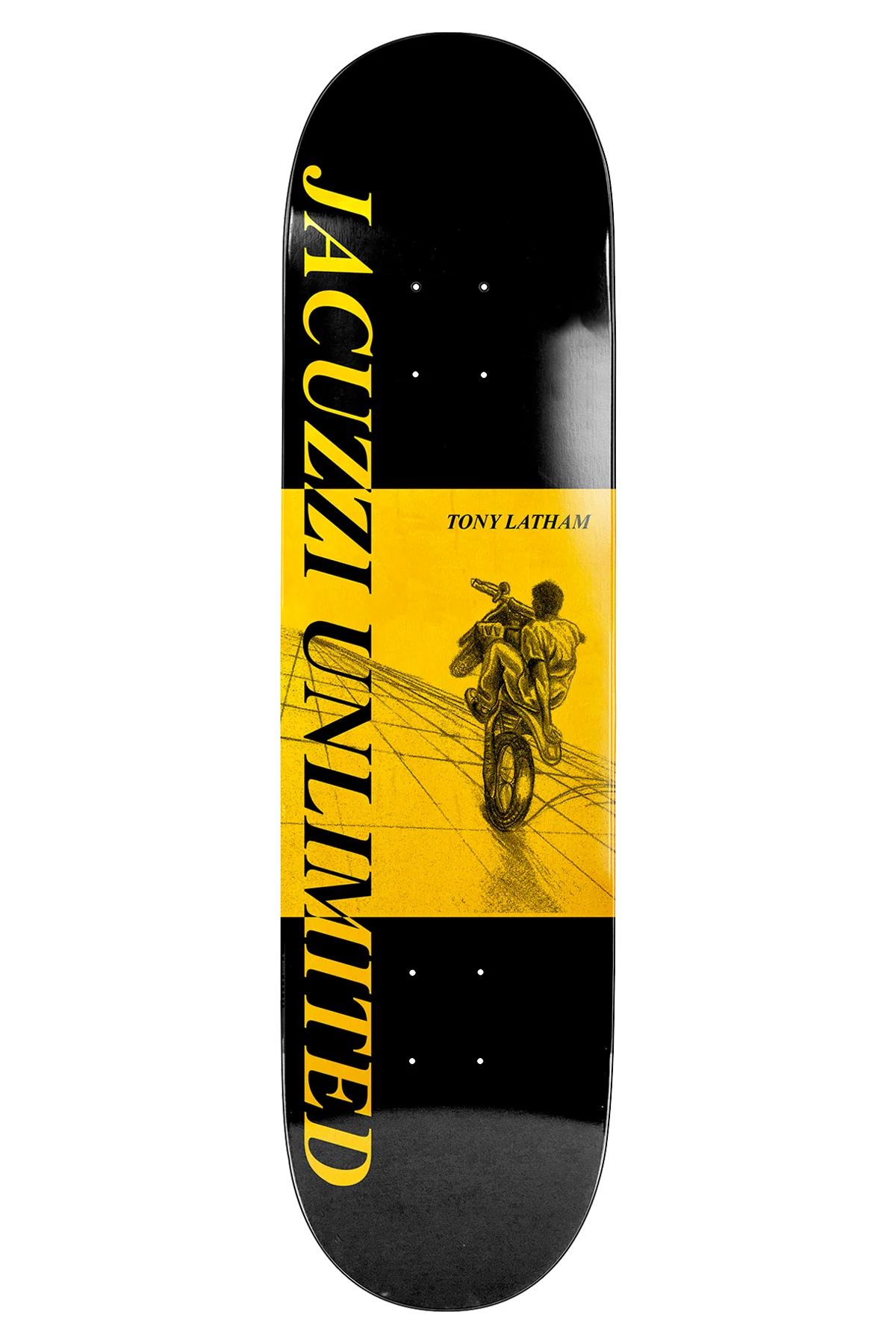 Jacuzzi Latham Dirtbike 8.25 inch skateboard deck with mellow concave and steep kick
