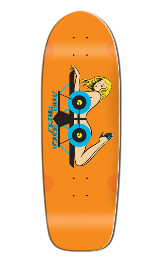 SMA Girl On A Plane skateboard deck 9.5 inch orange graphic