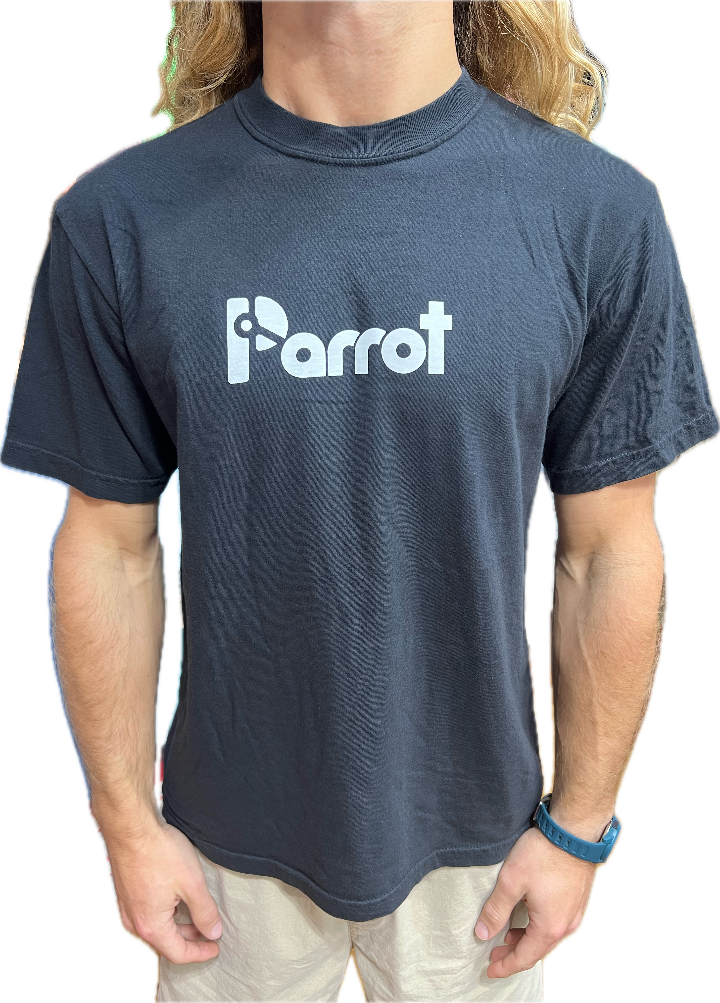 Parrot Surf Shop Core tee black cotton logo t shirt medium.