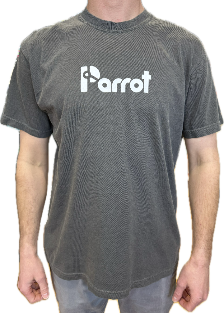 Parrot Surf Shop Core tee black cotton logo t shirt small.