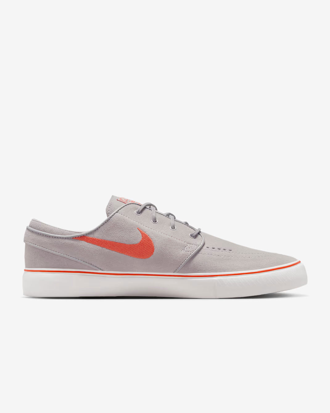 Nike SB Zoom Janoski OG+ left side profile in college grey with white vulcanized sole