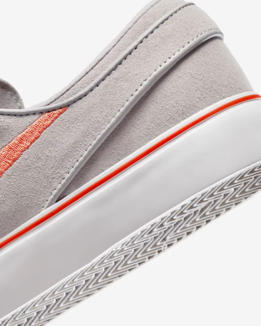 Nike SB Zoom Janoski OG+ college grey suede upper with orange swoosh detail