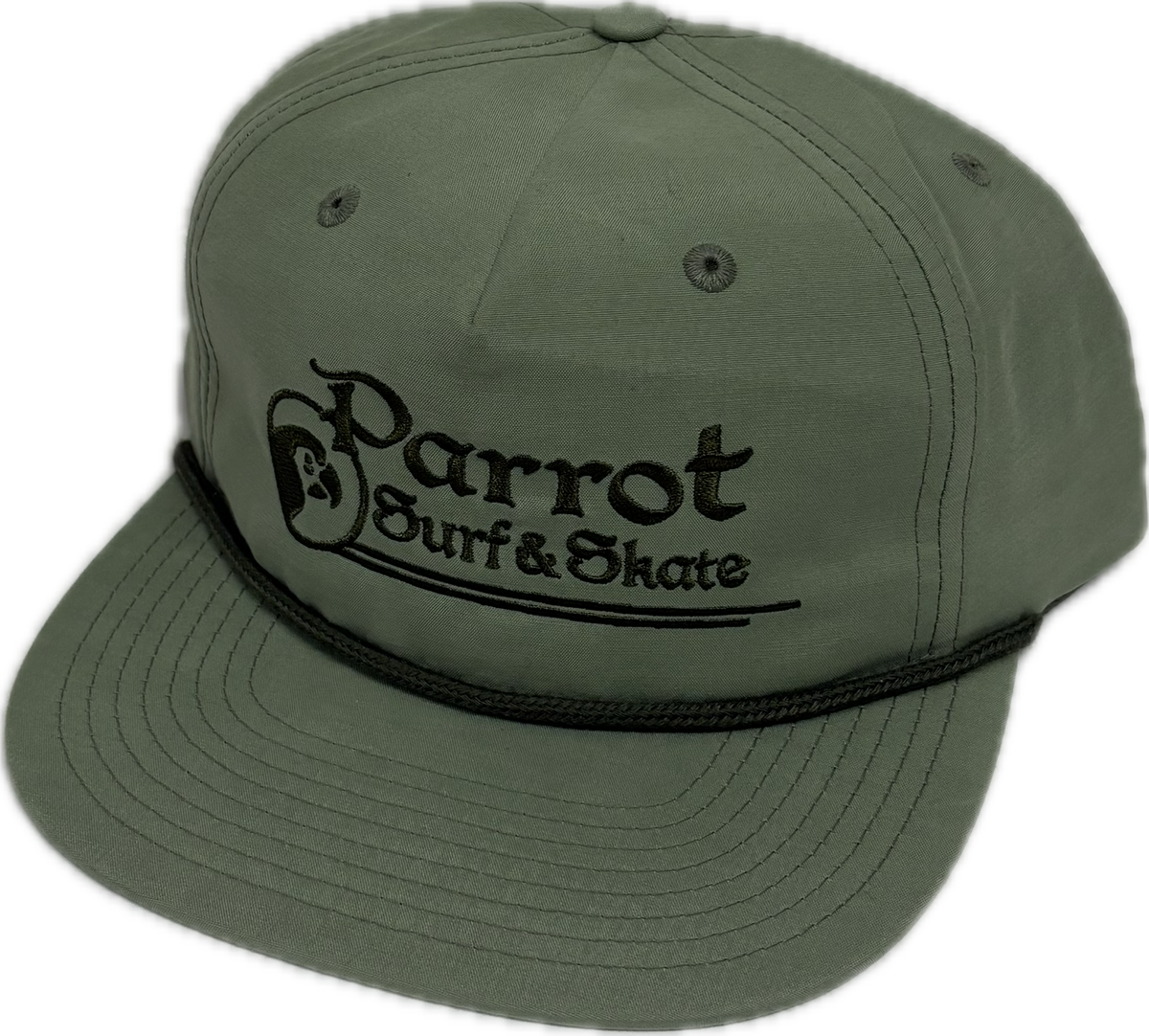 Parrot Surf & Skate PSS Stitch Flat Bill Snapback Hat front view
