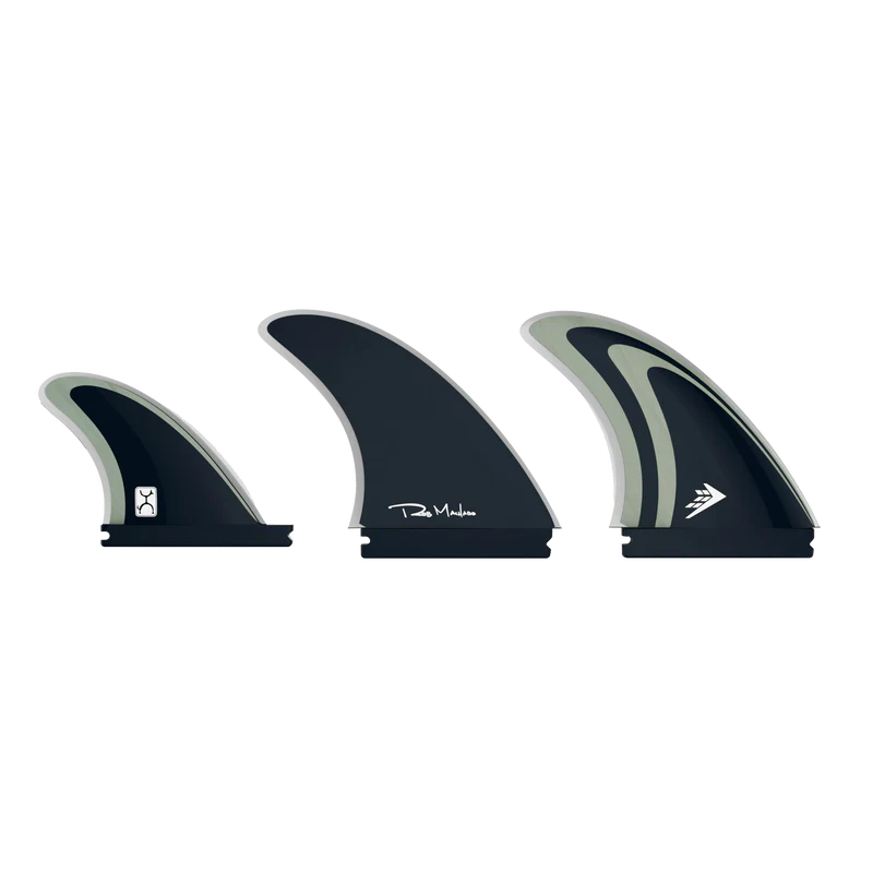 Machado Twin plus 1 Futures surfboard fin set black grey hybrid template.
