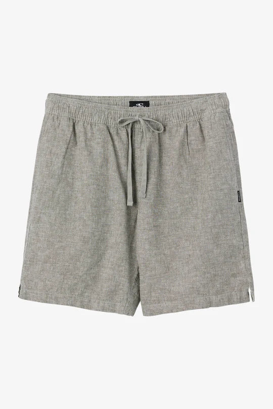 O'Neill Low Key Solid elastic waist shorts in olive cotton linen blend