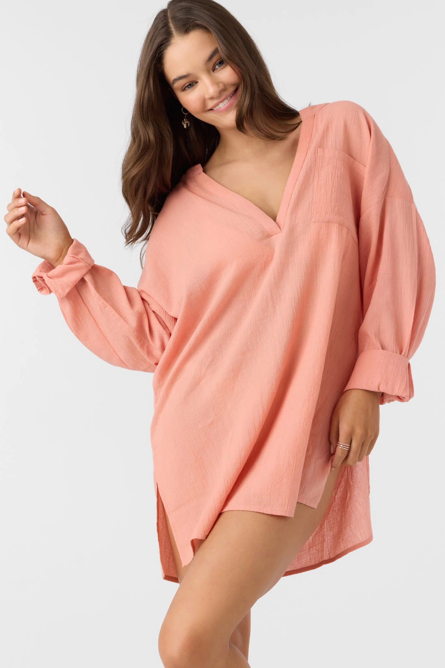 O’Neill Women Belizin cover up pink viscose mini beach dress.