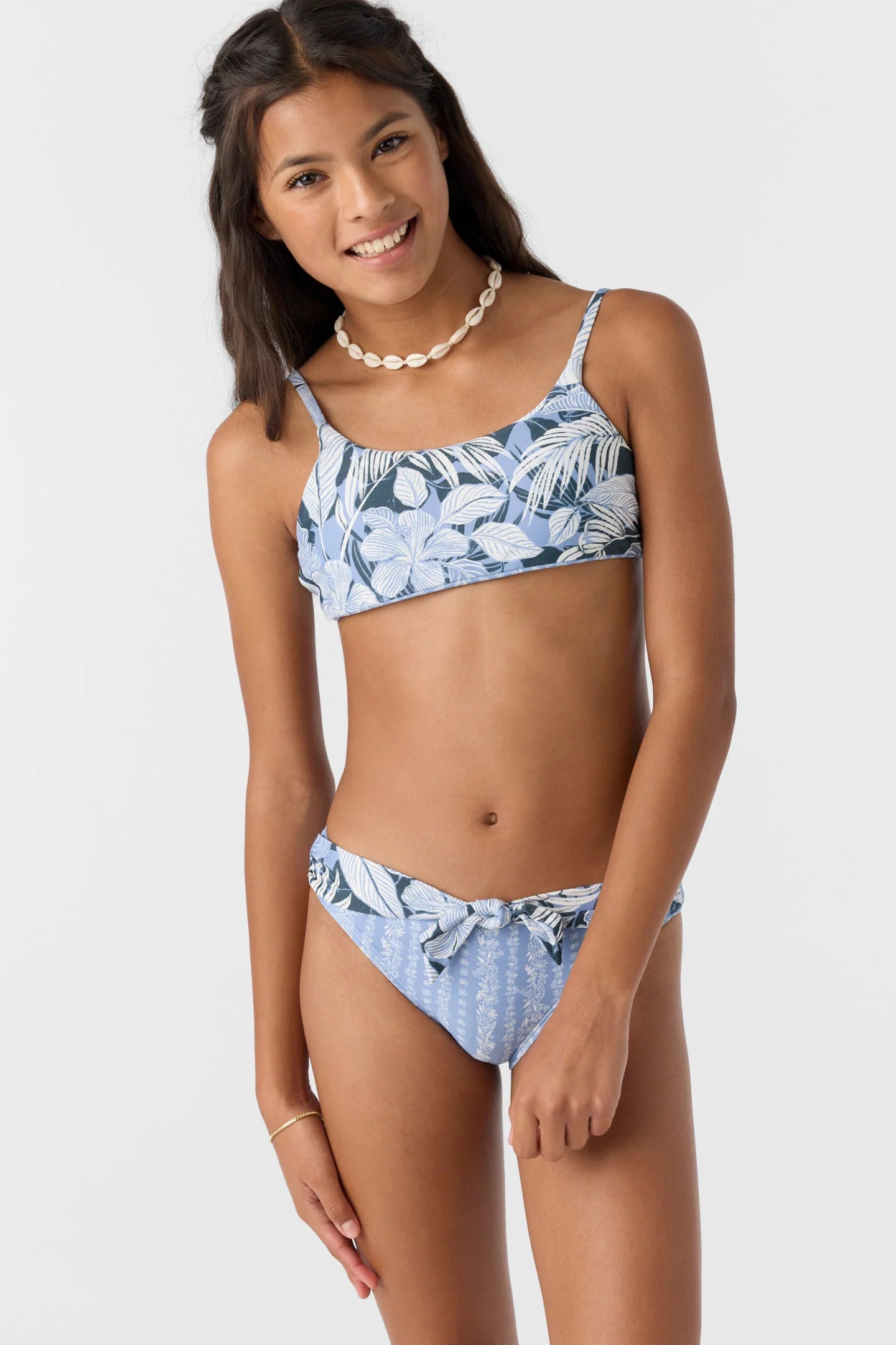 O’Neill Girls Palmetto Floral Stripe tie back bikini set size seven.