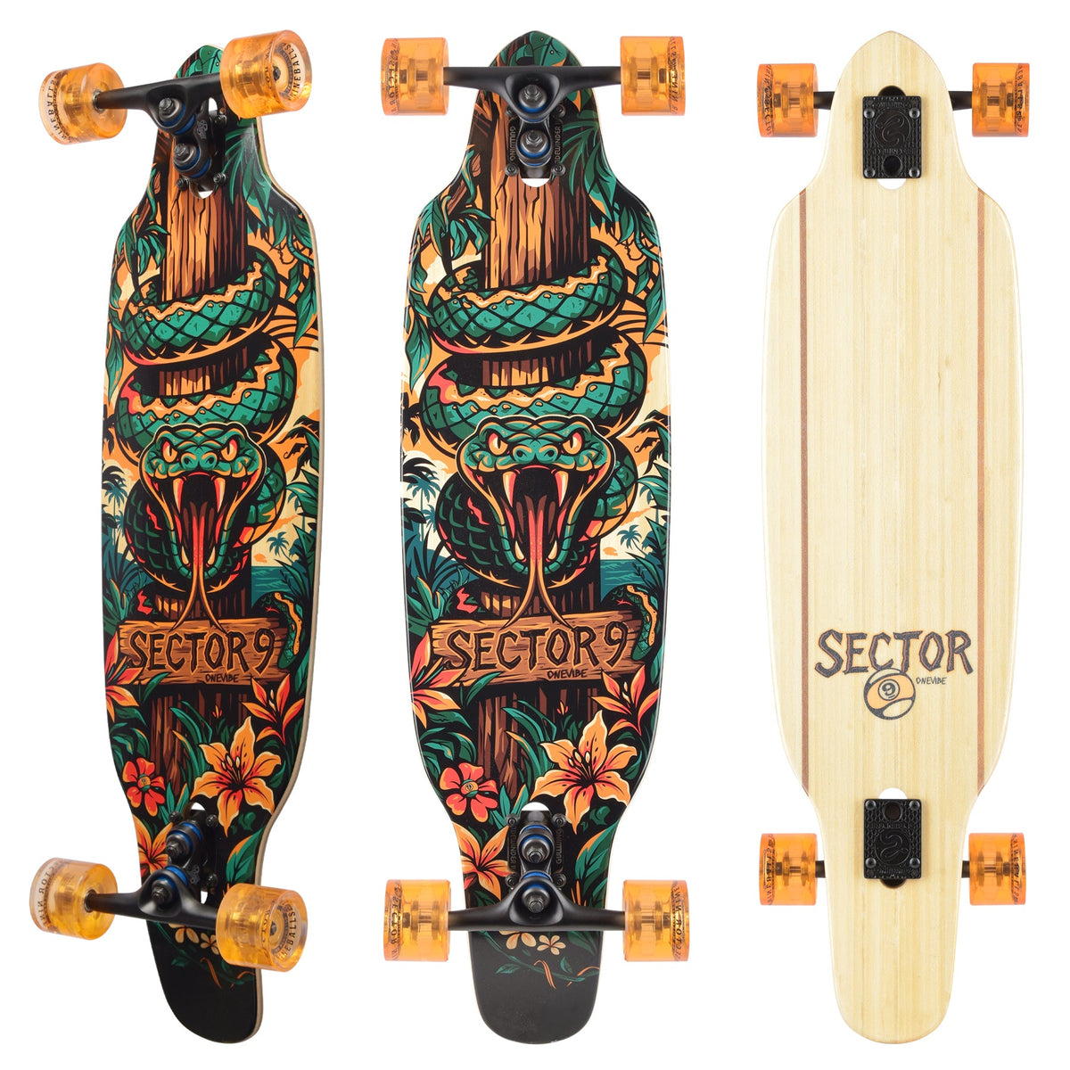 Sector 9 Striker Viper 36.5 inch complete skateboard top and bottom view