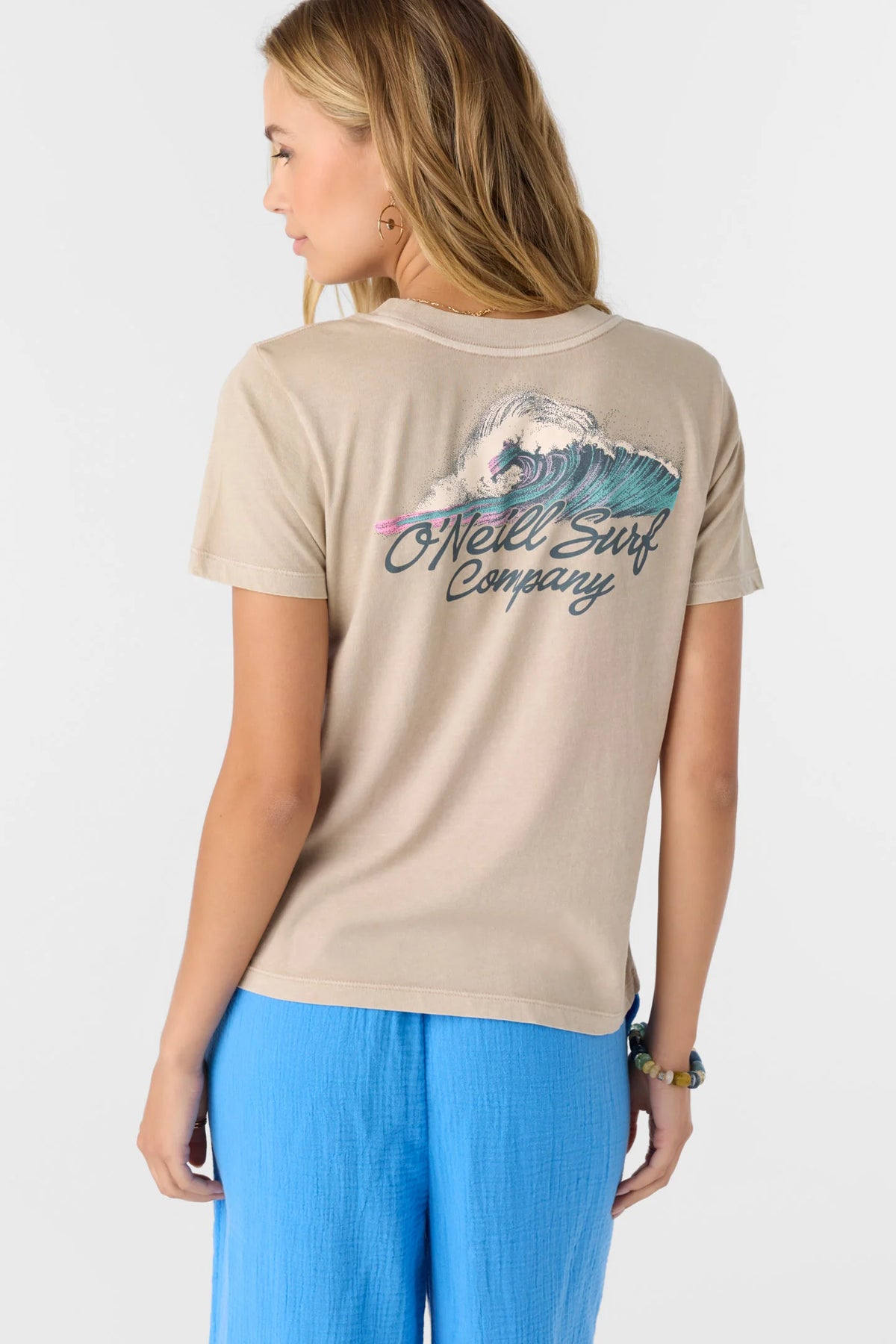 O’Neill women’s Shimmers tee slouchy beige graphic t shirt