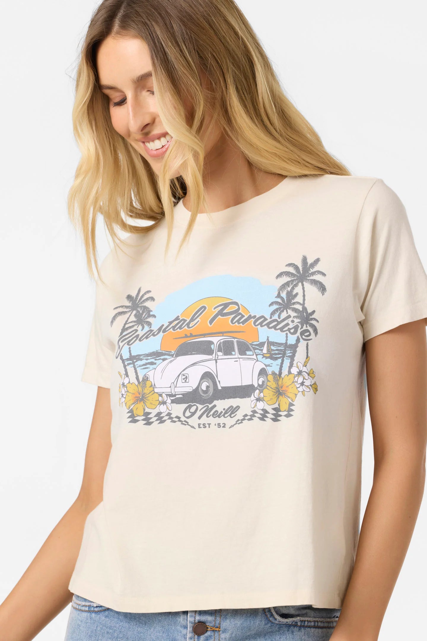 O’Neill women’s Coastal Paradise ivory graphic cotton tee