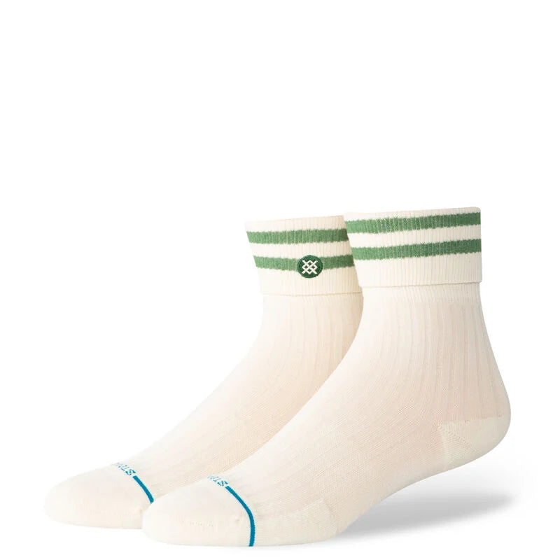 Stance womens roll cuff quarter sock green cotton blend size small.