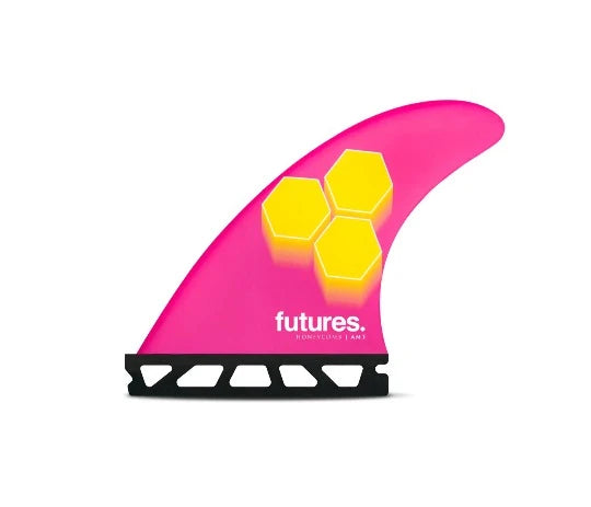 Futures AM3 HC Tri small pink yellow honeycomb thruster fins