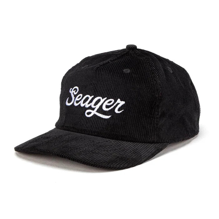 Seager Big Cord black corduroy snapback hat embroidered logo