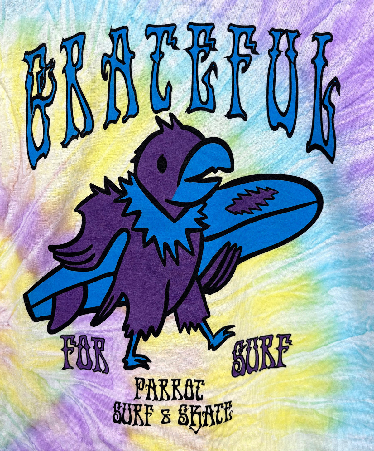 Camiseta tie-dye "Grateful for Surf" de Parrot Surf Shop: 100 % algodón de alta densidad