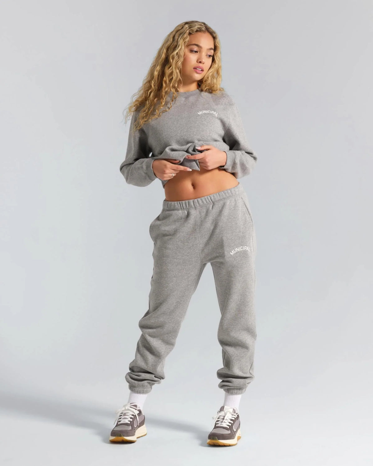 Municipal women’s varsity sweatpants athletic grey fleece elastic waist