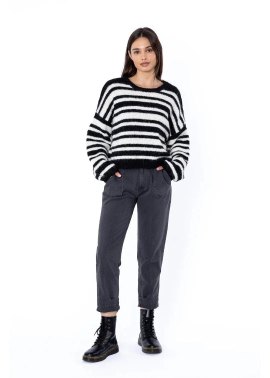 Sisstr Ocean Shores sweater black striped crop knit XS.
