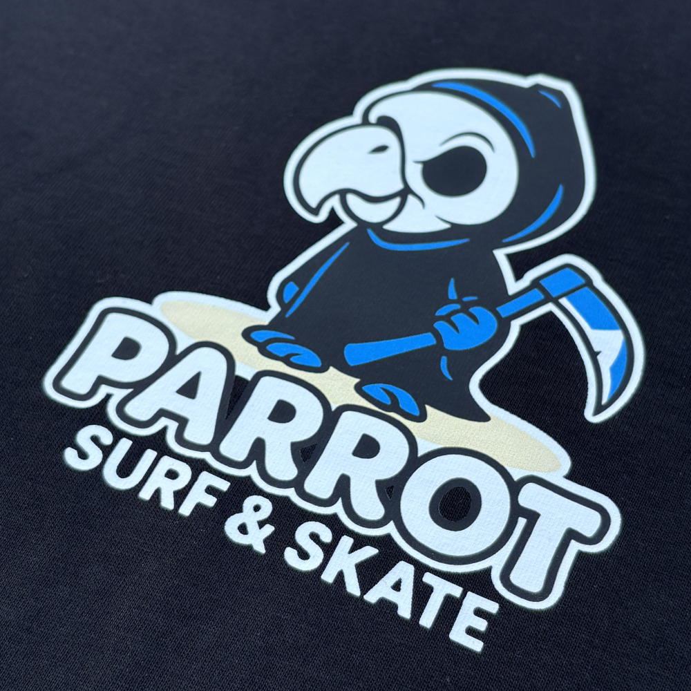 Parrot Reaper graphic T-shirt with Parrot Surf & Skate logo