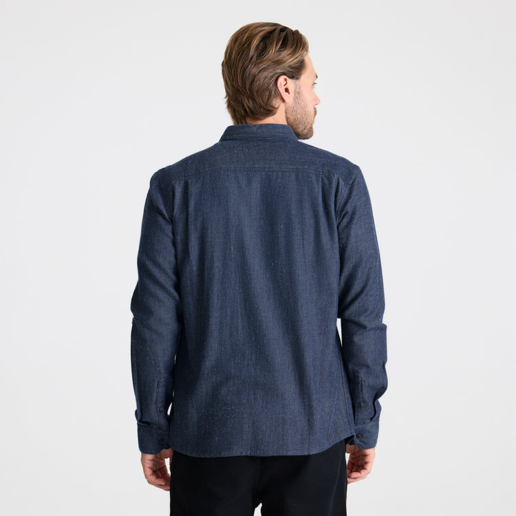 Roark Scholar Chambray Button Up Shirt chambray fabric and button detail