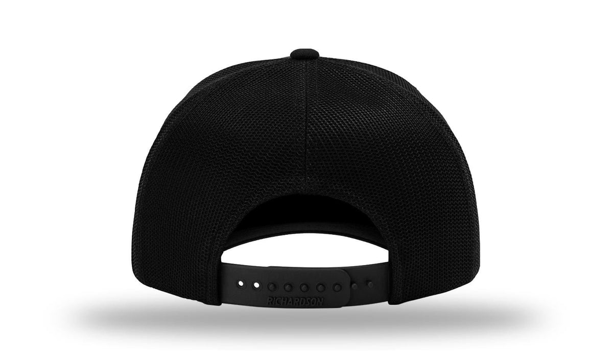 Parrot Surf & Skate 112LN Indian Trucker hat in Black with leather Indian patch, back view - Parrot gear