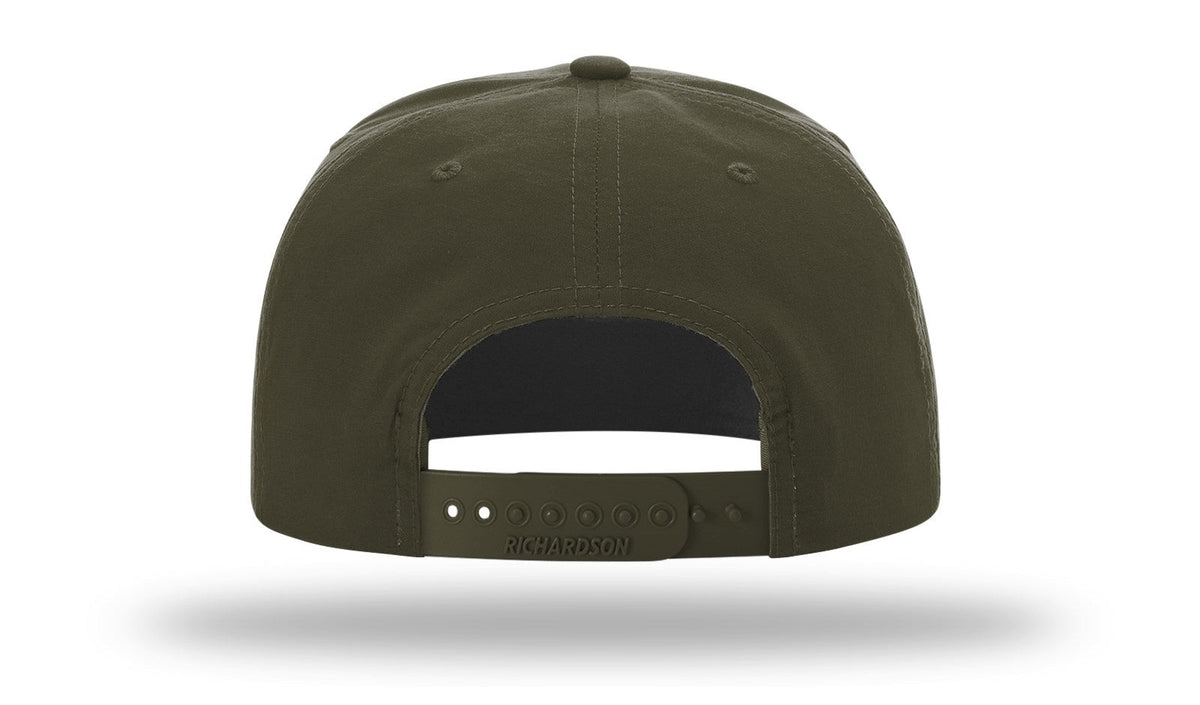 Parrot Surf & Skate 256 Indian Rope hat in Umpqua Loden with gold rope with leather Indian patch, back view - Parrot gear