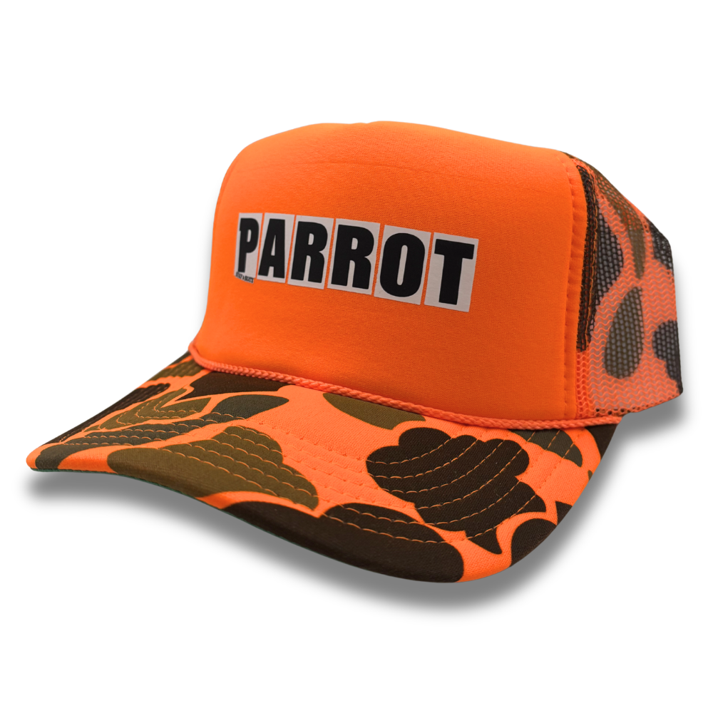 Parrot Bar Trucker Hat with Parrot Surf & Skate logo foam front and rope detail