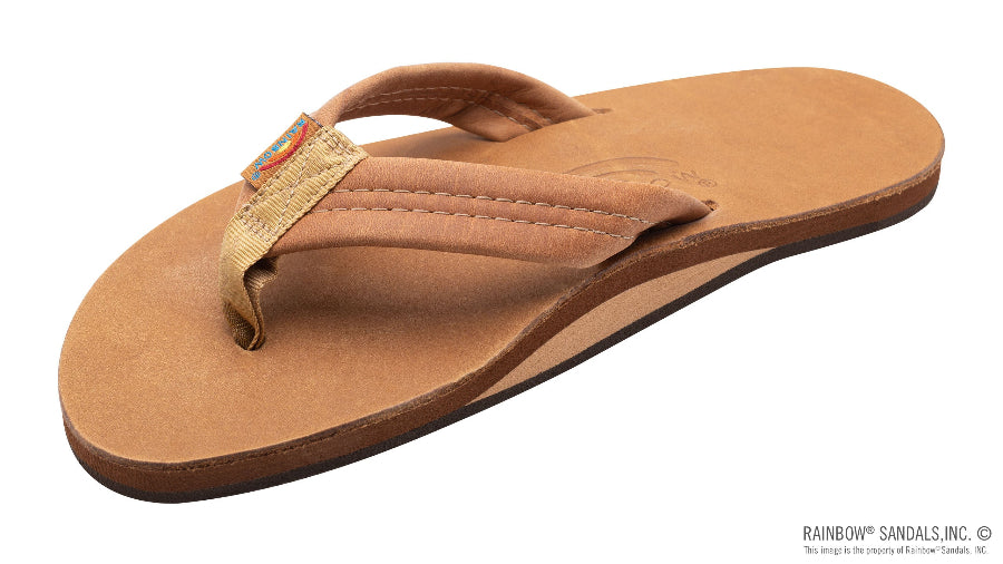 Rainbow Men's Luxury Leather 301 Flip Flop Sandal — Buckskin, single layer arch support, full grain tumbled leather