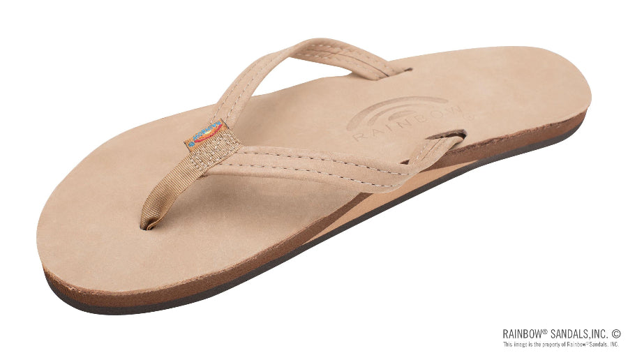 Rainbow Women's 301 Narrow Strap Leather Flip Flop Sandal 301ALTSN — Sierra Brown, 1/2" nubuck strap, single layer arch support