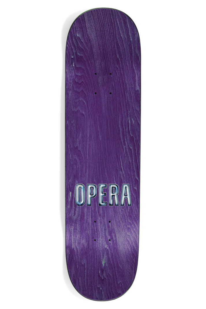 Opera Trey Wood Lightning 8.75 skateboard deck angled view