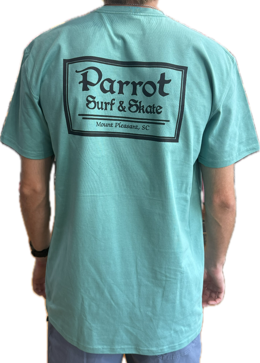 Parrot Surf Shop Box Logo Basic Tee aqua back with large box logo graphic