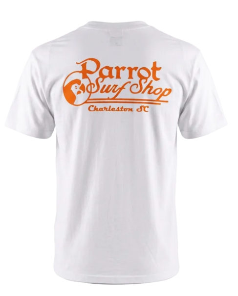 Parrot Surf Shop OG Script Tee back view with large script graphic