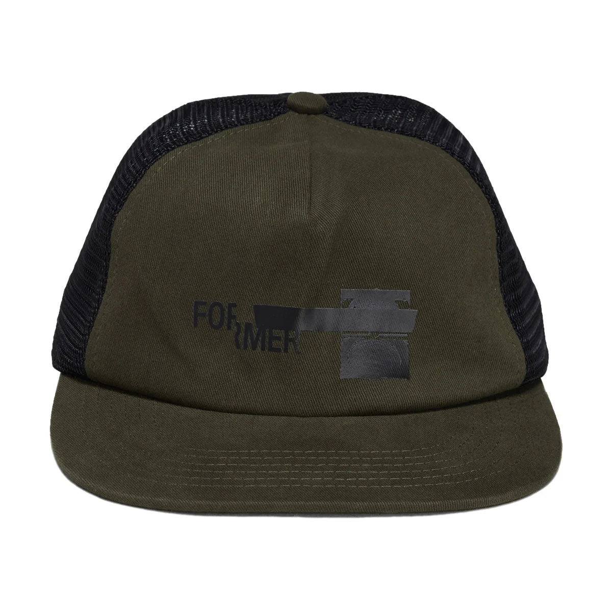 Former Tape Crux Trucker black green hat front view