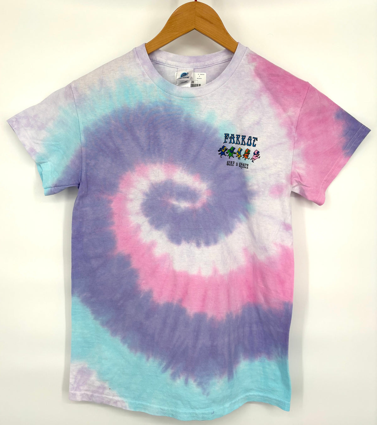 Dancing Parrots Youth Tie-Dye T-Shirt – Heavyweight Cotton skateboarding product design with logo
