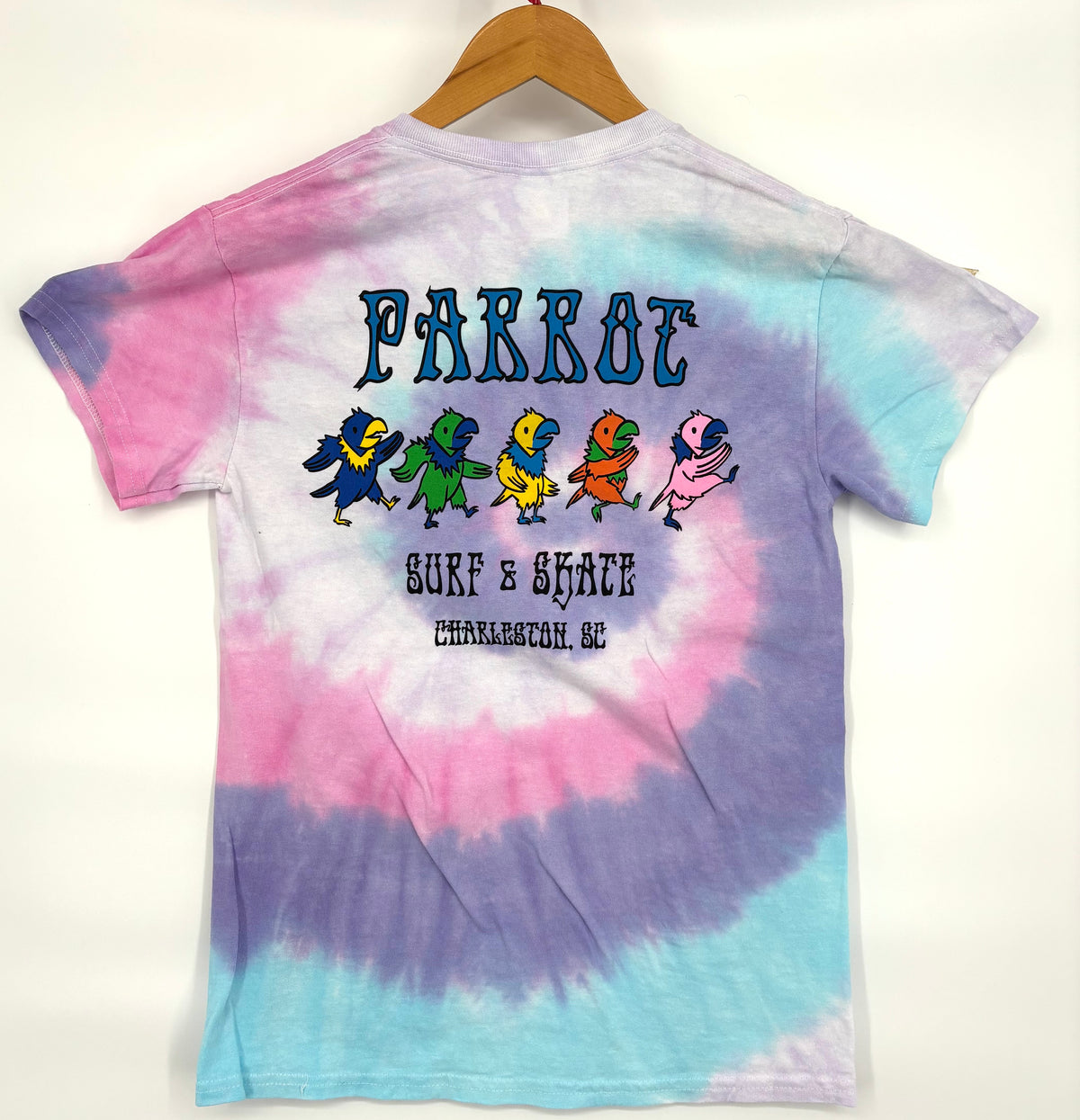 Dancing Parrots Youth Tie-Dye T-Shirt – Heavyweight Cotton skateboarding product designed for skateboarding performance offered by Parrot Surf Shop