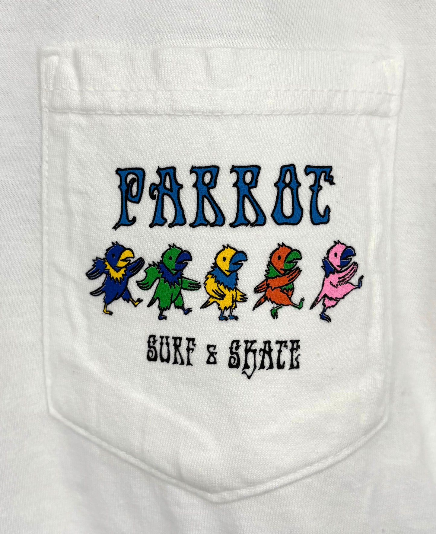 Camiseta de bolsillo Parrot Surf Shop Dancing – Algodón grueso