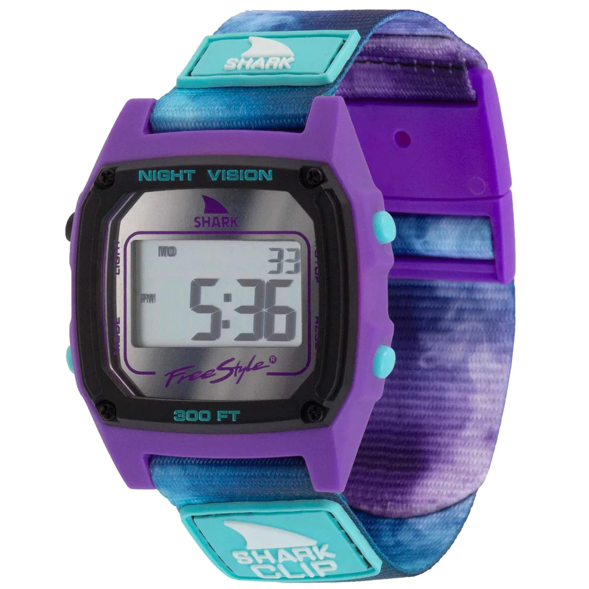 Freestyle Shark Classic Clip Amber Reflec watch, silver mirror lens with purple teal strap