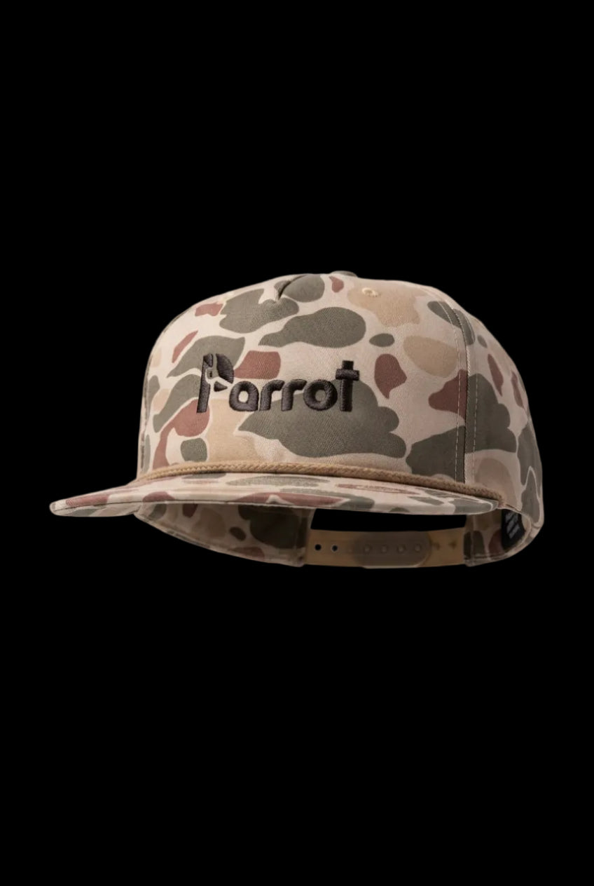Parrot Surf Shop 256 Core Stitch Hat Harvest Duck Camo w/ Light Brown Rope - side angle