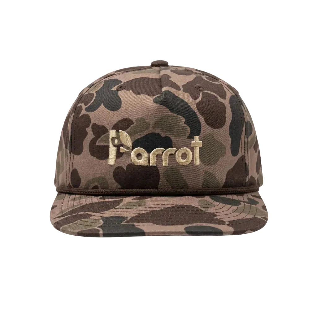 Parrot Surf Shop 256 Core Stitch Hat Bark Duck Camo w/ Brown Rope - front