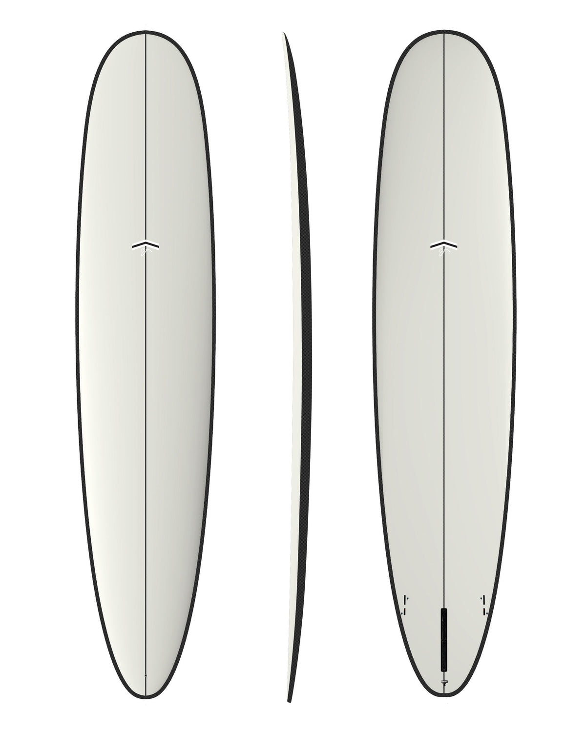 CJ Nelson Designs Parallax Plus 8'3" Thunderbolt Black longboard surfboard, White/Carbon Rail